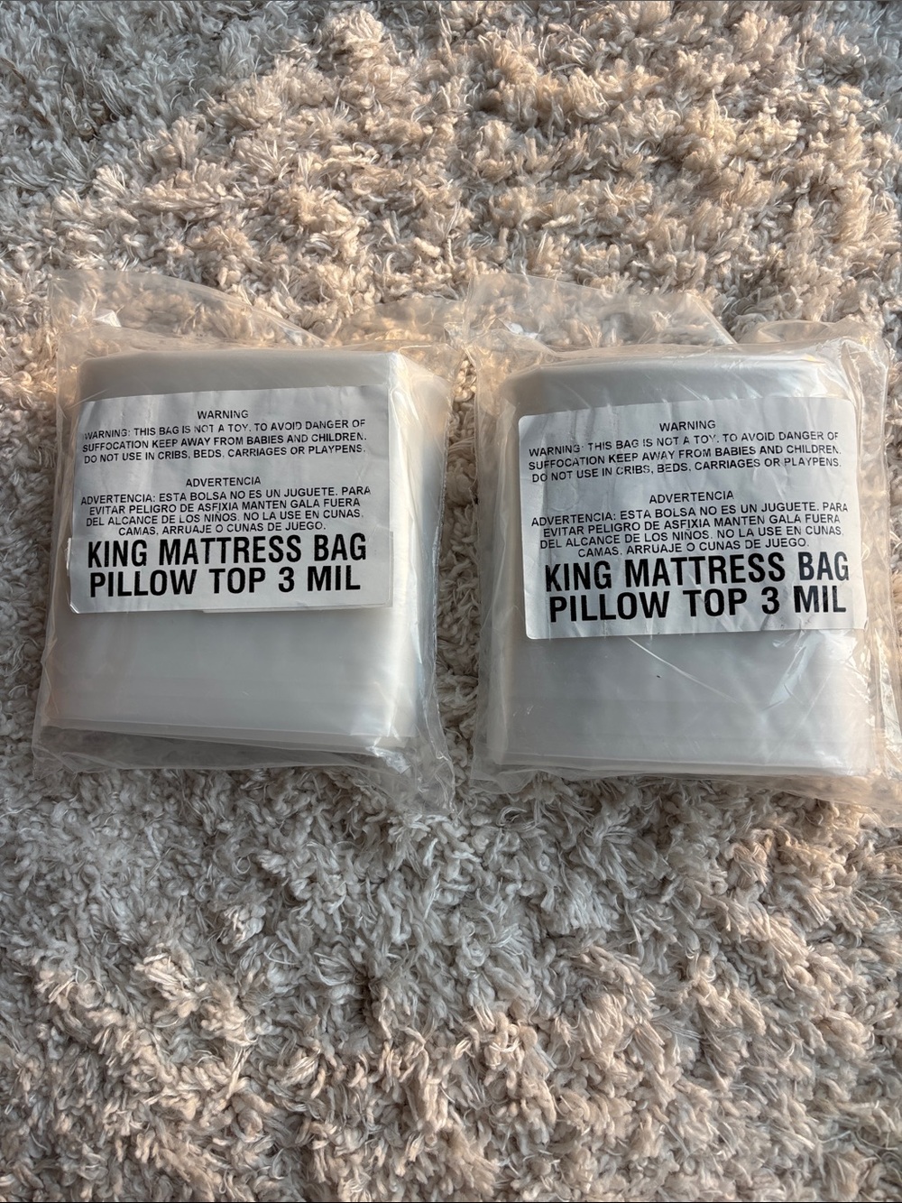 Set of 2 King Mattress Pillow Top Moving Bag 3 Mil Clear Protective Cover